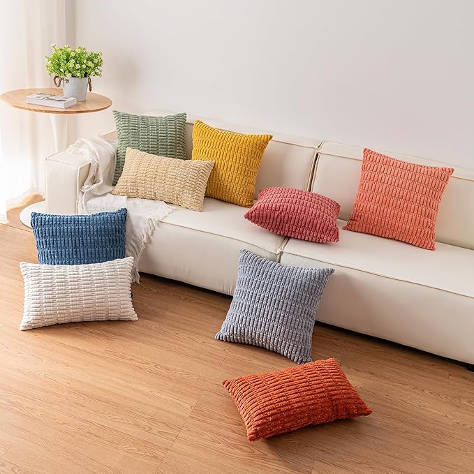 Pack of 2 Corduroy Decorative Throw Pillow Covers 16x16 Inch, Rose Red | Fall - Image 5