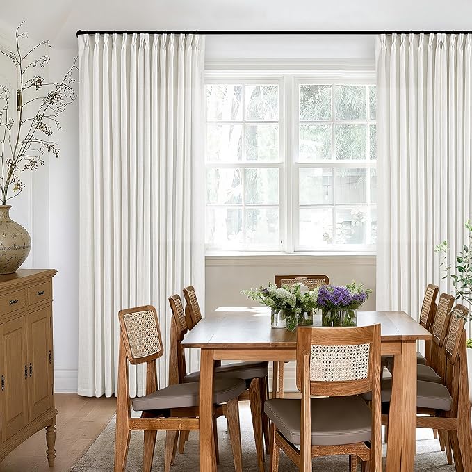 Beige White Linen Curtains Pinch Pleated 84 Inches Long 2 Panels | Pleat - Image 6