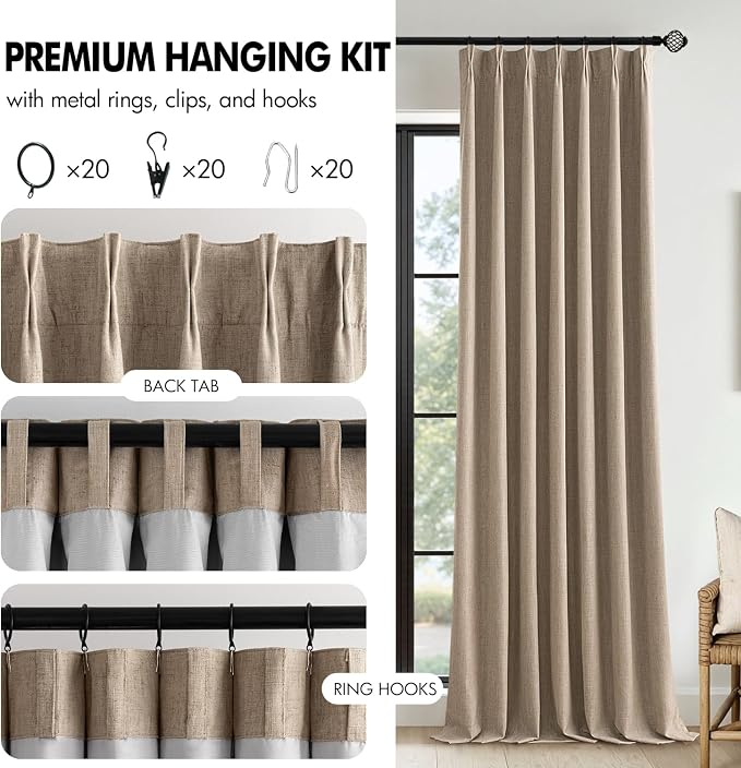 MIULEE Copper Brown Pinch Pleated 100% Blackout Linen Curtains 40x84 Inches | - Image 8