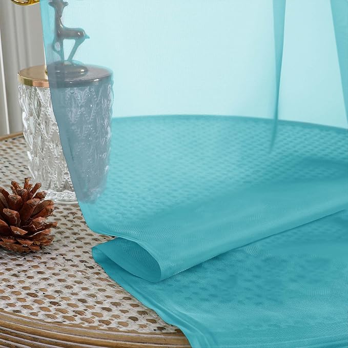 Turquoise Sheer Curtains 63 Inches Long 2 Panels Set, Light Filtering Sheer - Image 2