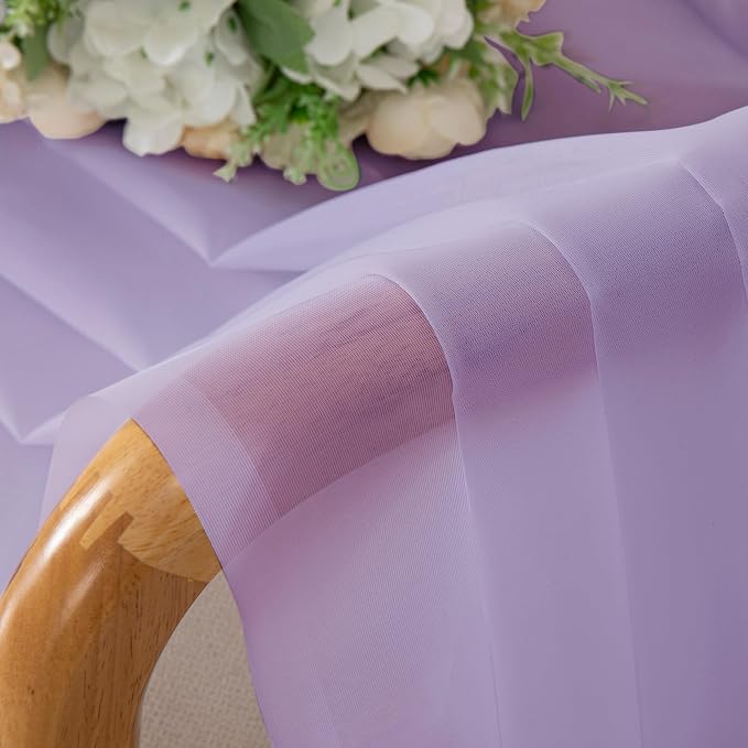 Chyhomenyc Sheer Curtains 63 Inch Length 2 Panels, Lilac | Light Filtering - Image 2