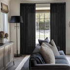 Black Pinch Pleated Linen Semi Sheer 96 Inch Curtains 2 Panels | Light Filtering - Image 7