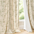 Blackout Vintage Floral Linen Curtains Green on Beige 50×96 2 Panels | Elisa - Image 9