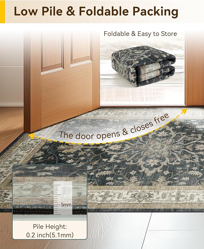 RELEANY Washable Area Rug, Water Repellent, Pet Friendly, Vintage Floral Boho - Image 4