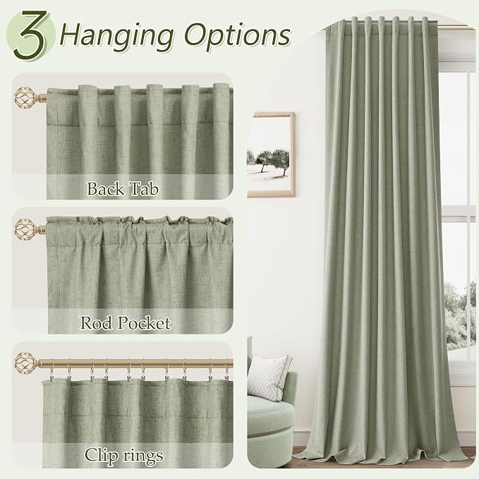 Sage Green 100% Blackout Linen Curtains 72 Inch Length 2 Panels Set - Image 6