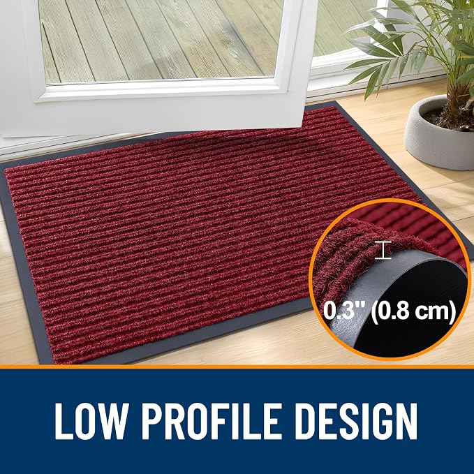 OLANLY 2-Pack Front Door Mats 47x23, Waterproof Heavy-Duty Doormats | Wine Red - Image 4
