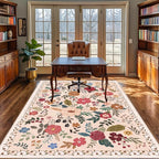 5x7 Area Rugs for Living Room Clearance Washable Boho Area Rug, Vintage Floral - Image 3