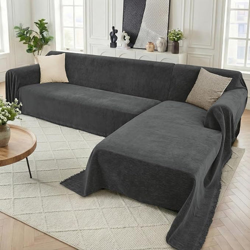 2 Pieces Sectional Couch Covers L Shaped Cover XXL Charcoal Gray | Thick by Unknown