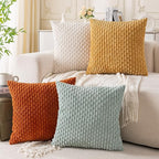 Set of 4 Yellow Rust Aqua Decorative Throw Pillow Covers 20x20 Inch Corduroy by Cozoomy