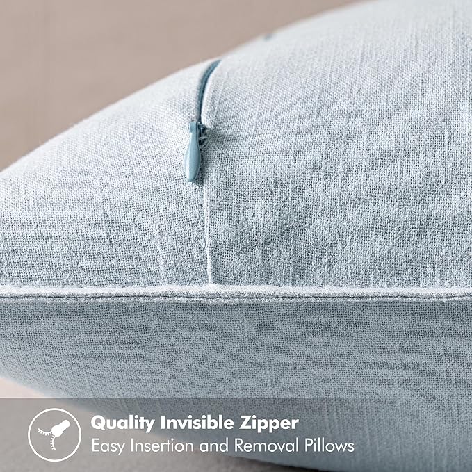 MIULEE Decorative Linen Euro Sham Pillow Covers 24x24 Light Blue | Boho - Image 3