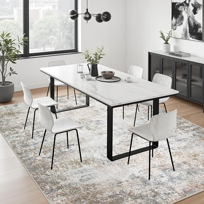 5x7 Area Rug Living Room: Modern Washable Indoor Soft Carpet Brown | - Image 5