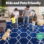Area Rugs for Living Room, 5x8 Fluffy Navy and White Bedroom Geometric Rug | - Image 3