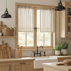 MYSKY HOME Kitchen Semi Sheer Oatmeal Curtains 24 Inch Long, Light Filtering - Image 2