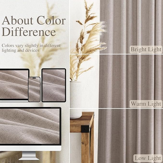 Brownish Grey Linen Curtains for Living Room 86 Inches Long Back Tab Light - Image 3