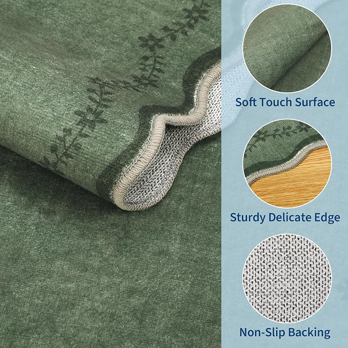 GarveeHome 3x5 Scalloped Washable Area Rug Non Slip Bedroom Entryway Rug | Soft - Image 4