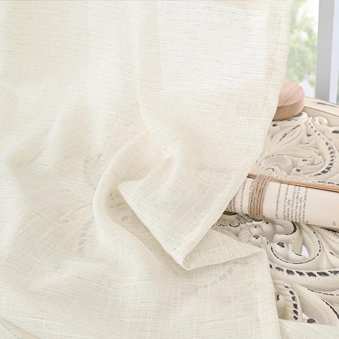 BGment Short Ivory Linen Curtains 40 Inches Long - Image 8