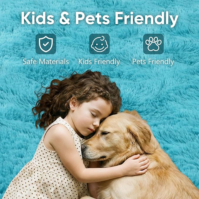 3x5 Blue Fluffy Soft Area Rug Non-Slip - Image 7