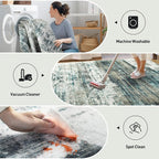 8x10 Area Rugs for Living Room: Washable Abstract Teal Green Badroom Carpet | - Image 4