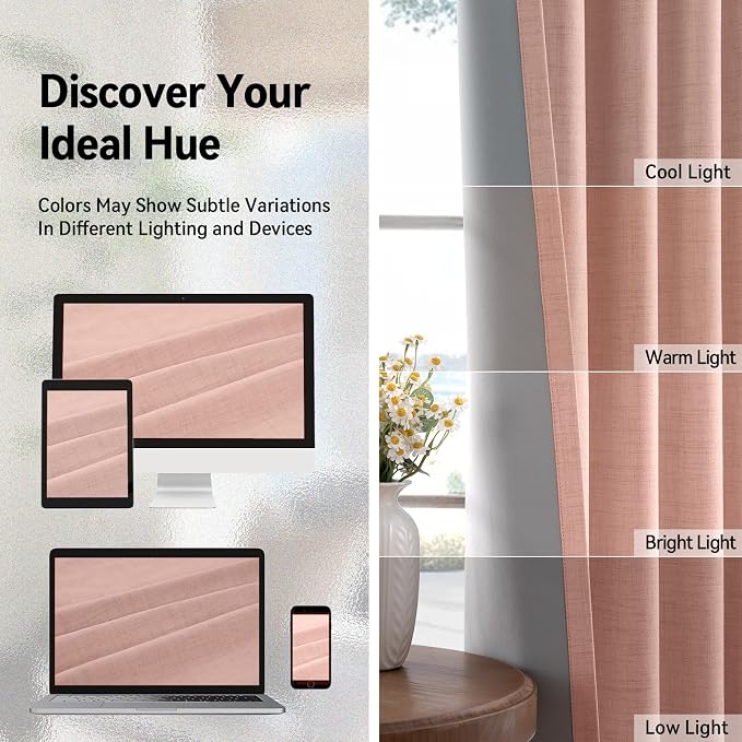 100% Blackout Linen Textured Curtains 72 Inch Long, Blush Pink | 100% Blackout - Image 7