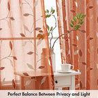 MIULEE Burnt Orange Sheer Fall Curtains 2 Panels Leaf Patterned, W52 x L84 | - Image 5