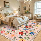 PLHXFR 8x10 Area Rug Living Room: Floral Washable Boho Soft Carpet Beige | - Image 3