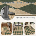 Lahome Checkered Easy Jute 3x5 Outdoor Patio Rug, Washable Rugs Green | Front - Image 5