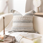 Gray Boho Decorative Throw Pillow Cover 18x18 Square Farmhouse Accent Cushion - Image 6
