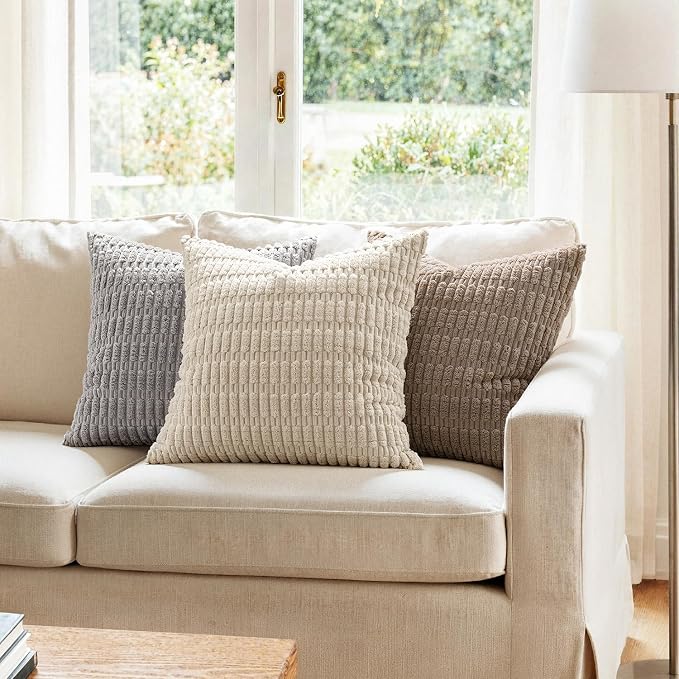 MIULEE Corduroy Decorative Throw Pillow Covers 18x18 Light Grey Pack of 2 | - Image 2