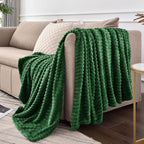BEDELITE Ribbed Jacquard Dark Green Fleece Twin Blanket - Image 9