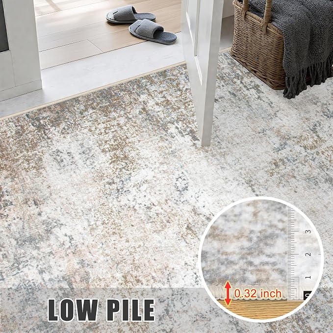 3x14 Washable Runner Rug：Modern Abstract Kitchen Soft Carpet Brown | - Image 7