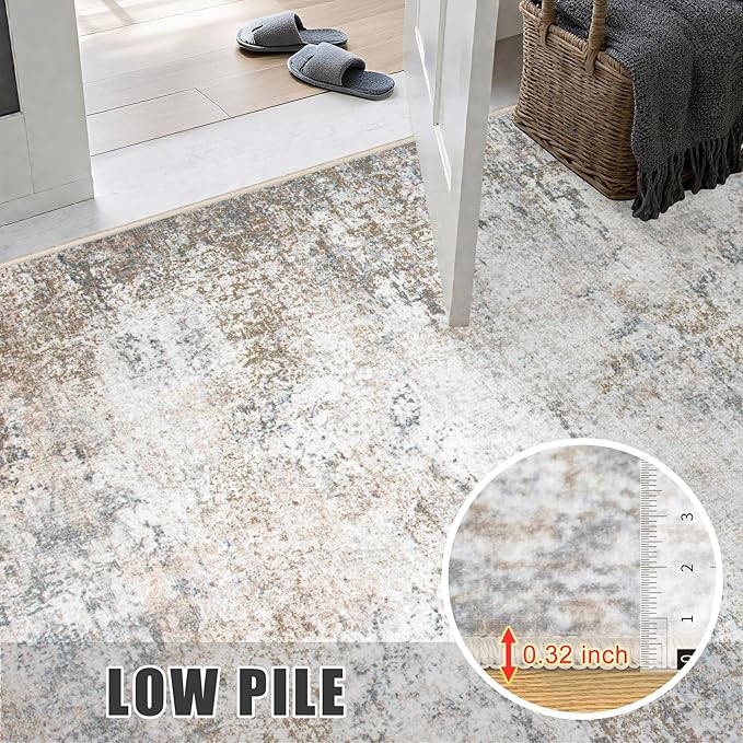 Round Area Rug Living Room: 6 ft Modern Washable Carpet Brown | - Image 7