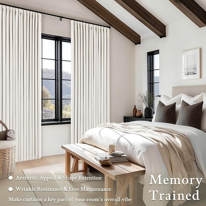 Ivory Beige White Pleated 100% Blackout Linen Curtains 90 Inches Long | Memory - Image 5