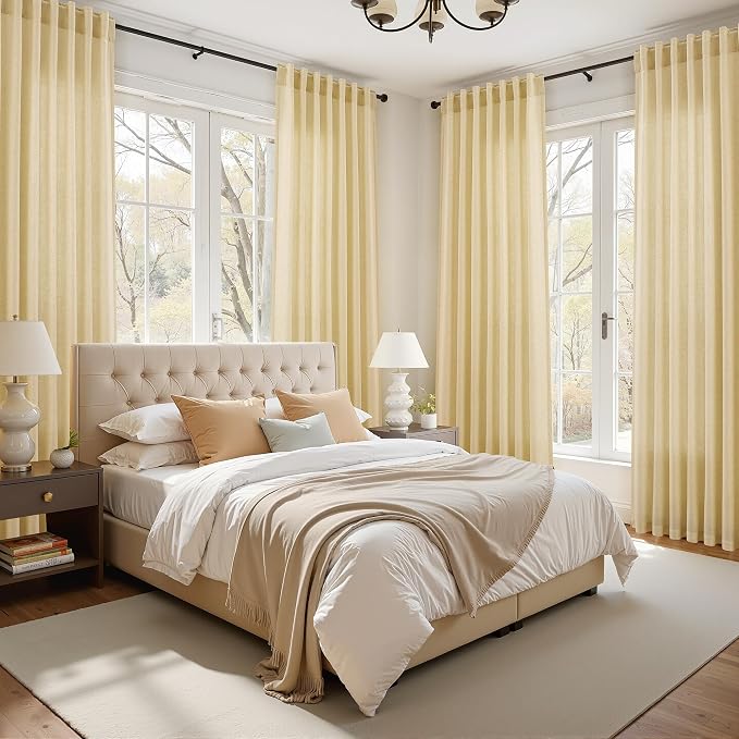 Extra Long 120 Inch Curtains for Living Room Cream Yellow Linen Modern - Image 8