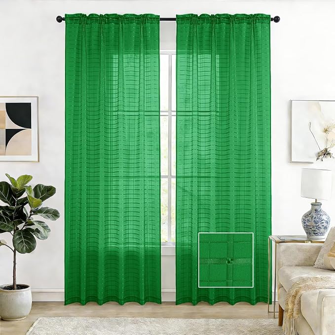 SpaceDresser Check Sheer Curtains 45 Inches Long by SpaceDresser