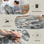 10x14 Area Rugs for Living Room: Washable Abstract Black Grey Gold Carpet | - Image 4