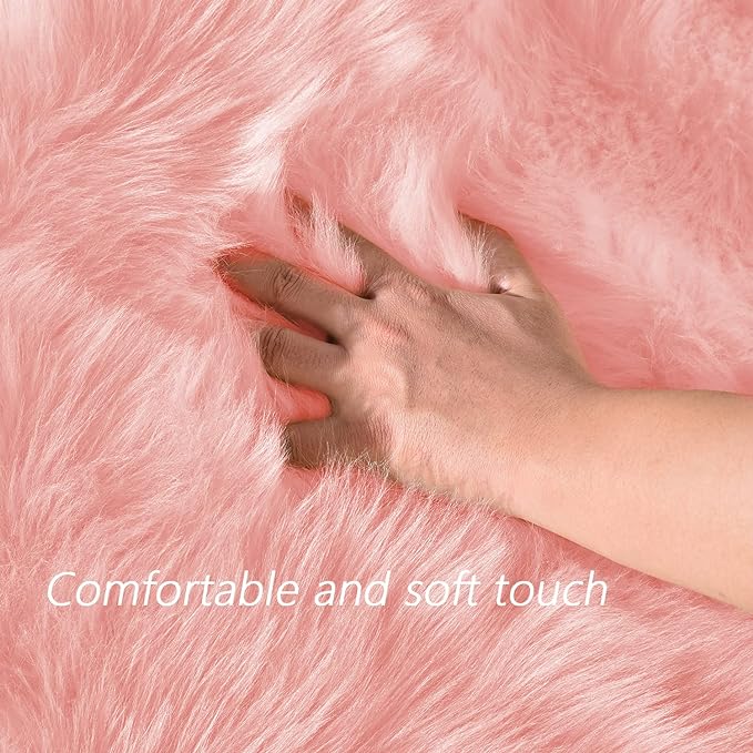 Latepis 5x7 Pink Fluffy Rug for Living Room Faux Sheepskin Fur Rugs Washable - Image 4