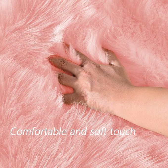 Latepis Pink Rugs for Living Room Area Rug 6x9 Faux Sheepskin Fur Rug for - Image 4