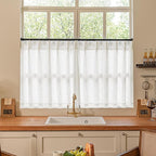 Beige White Linen Pleated Curtains 30 Inch Length Light Filtering | Semi Sheer by Twodrapes