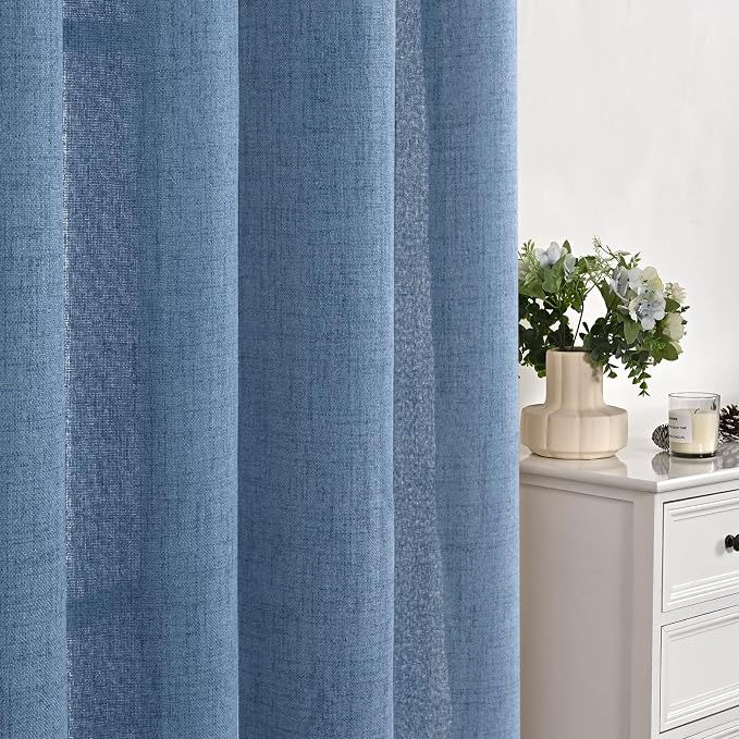 YoungsTex Denim Blue Linen Semi Sheer Curtains 80 Inch Length - Image 8