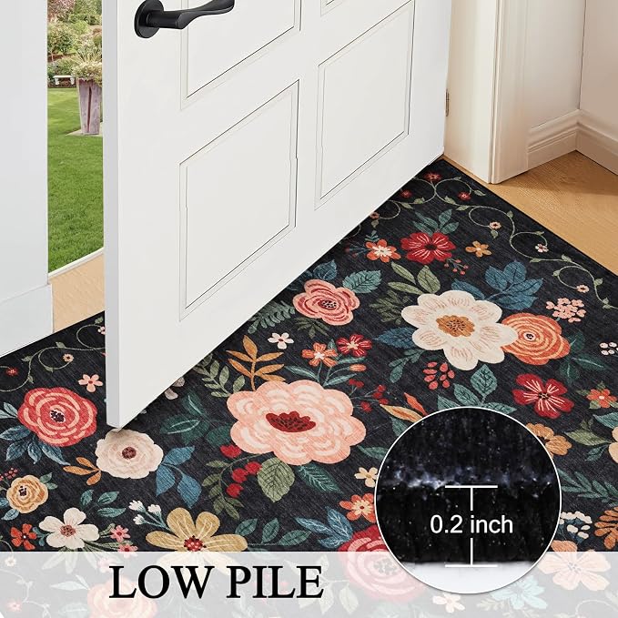 DUKINO 2x5 Runner Rug, Floral Washable Rug - Image 6