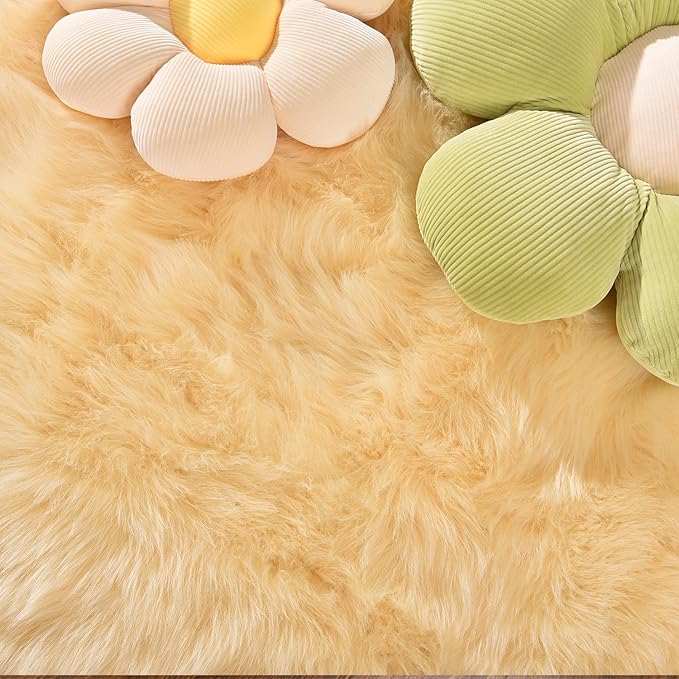 Latepis Boho Area Rugs 5x7 Plush Yellow Fluffy Rugs Shag Washable Faux Fur - Image 5