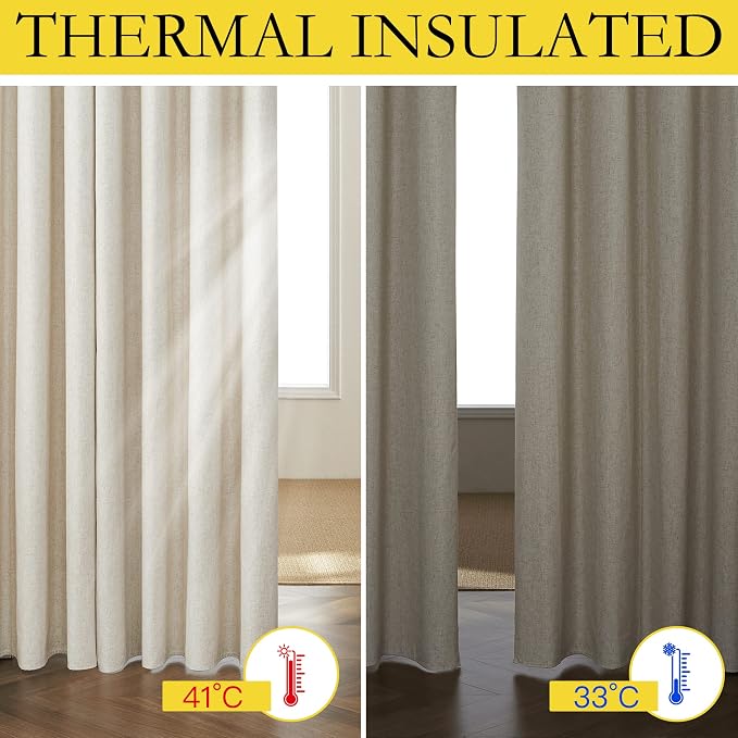 NICETOWN Natural Full Blackout Back Tab Linen Curtains 84" Long 2 Panels - Image 5