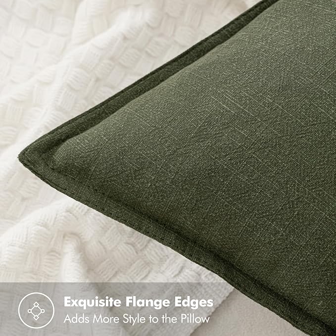 MIULEE Decorative Linen Lumbar Pillow Covers 12x20 Inch Dark Olive Green | Boho - Image 2