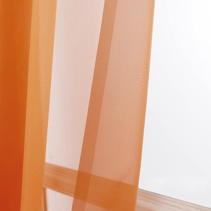 Sheer Orange Curtains, Sheer Curtains 84 inch Length 2 Panels Set, Rod Pocket - Image 7