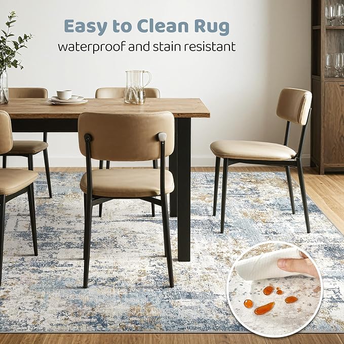 LOONGRUG 5x8 Area Rug Washable Neutral Modern Living Room Rugs Blue | Abstract - Image 6