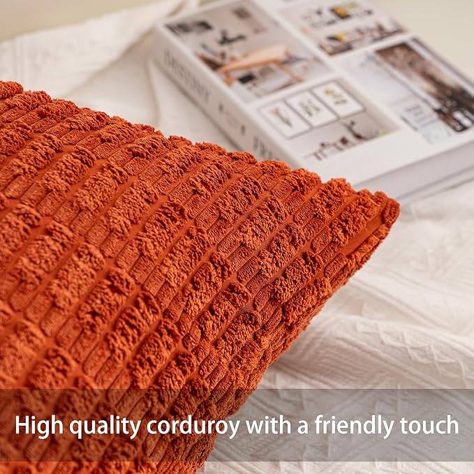 Pack of 2 Corduroy Decorative Throw Pillow Covers 20x20 Inch, Wine Red | Fall - Image 2