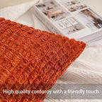 Aegero Pack of 2 Corduroy Decorative Throw Pillow Covers 18x18 Inch, Rust | - Image 2