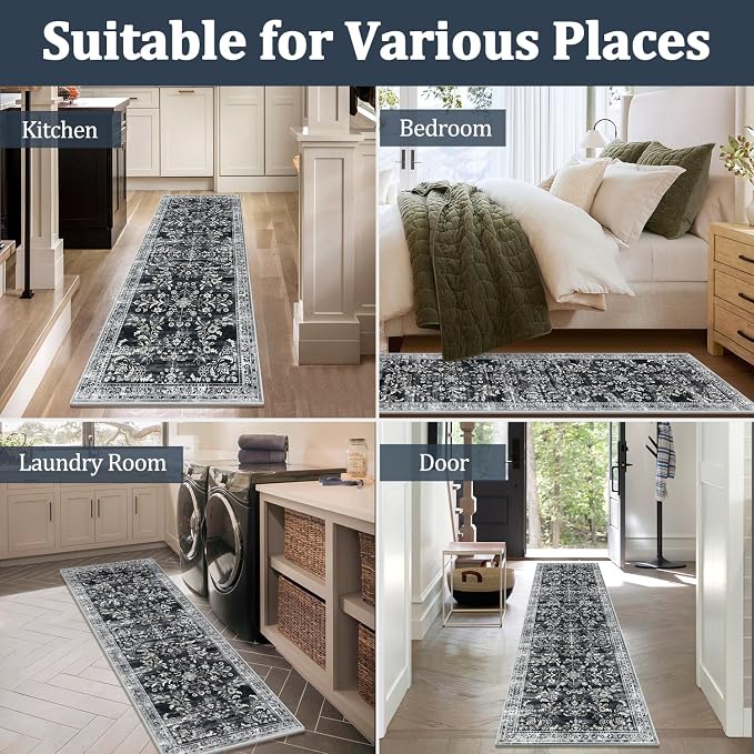 Yamaziot 2x8 Washable Hallway Runner Rug Non Slip Floral Carpet, Stain Resistant - Image 7