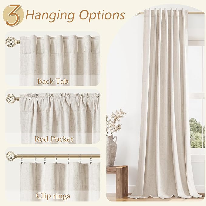 100% Blackout Linen Curtains 100 Inch Length 2 Panels Set - Image 5