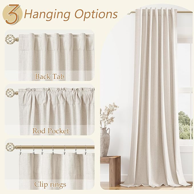 100% Blackout Linen Curtains 102 Inch Length 2 Panels Set - Image 5